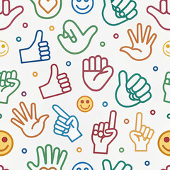 Obraz premium Colorful hand gesture seamless pattern background for social media