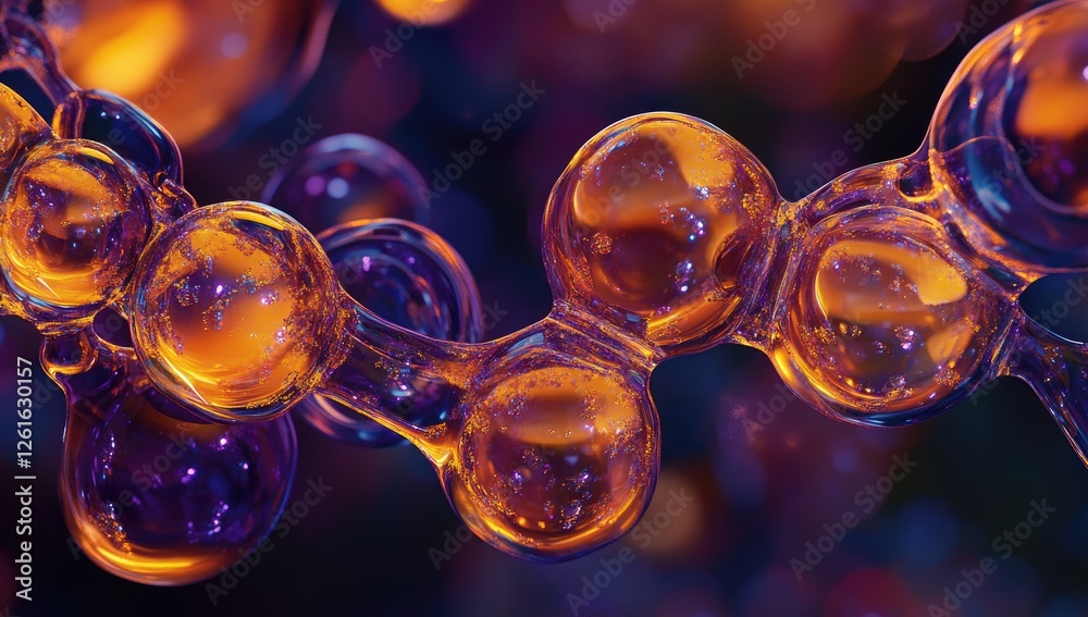 Poster abstract glowing molecules chain in dark background