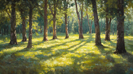 Fototapeta premium Sunlit Serenity: The Dance of Light and Shadow in a Tranquil Meadow