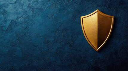 A golden shield on a blue stone background symbolizing security and protection.