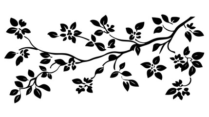 Fototapeta premium Elegant Silhouette Floral Branch with Leaves Nature Illustration Decorative Design Botanical Artwork
