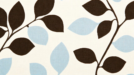 Elegant Textile Design Featuring Blue and Brown Leaves Intertwined on a Light Background