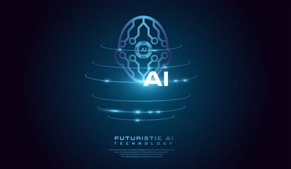 AI head System concept Vector illustration. Technological Digital Brain and Artificial Intelligence Head, with Isometric Vector banner.