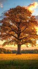 Fototapeta premium Autumn Tree Sunset Landscape