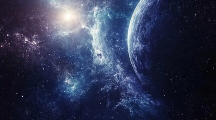 Fototapeta premium Cosmic radio jet erupts from a luminous source, traversing the vast expanse of deep space. 