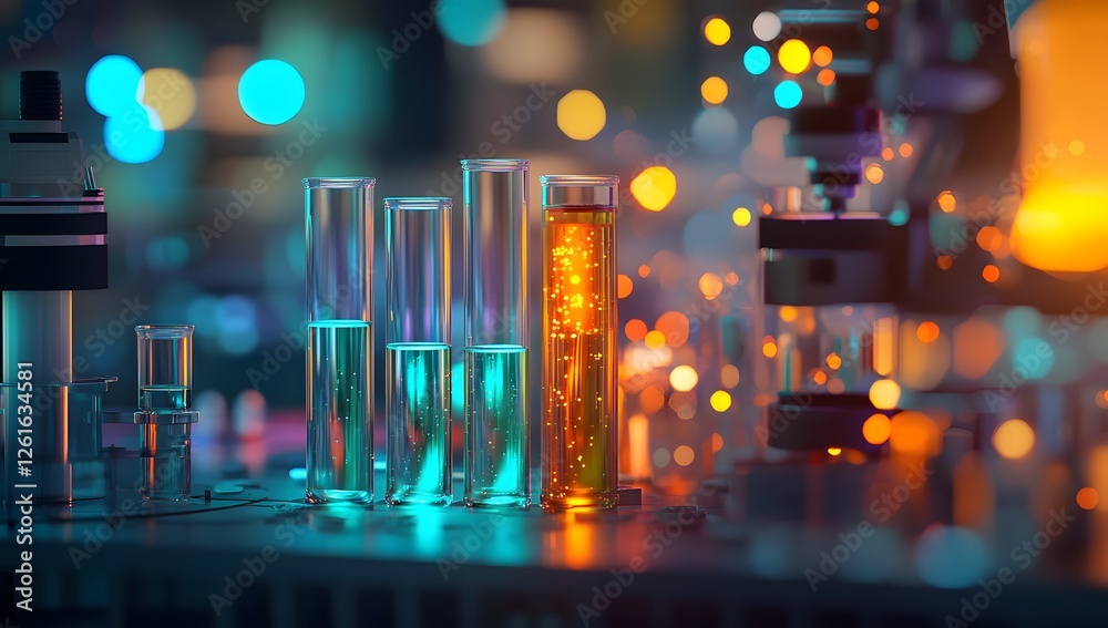 Poster futuristic lab experiment with glowing test tubes