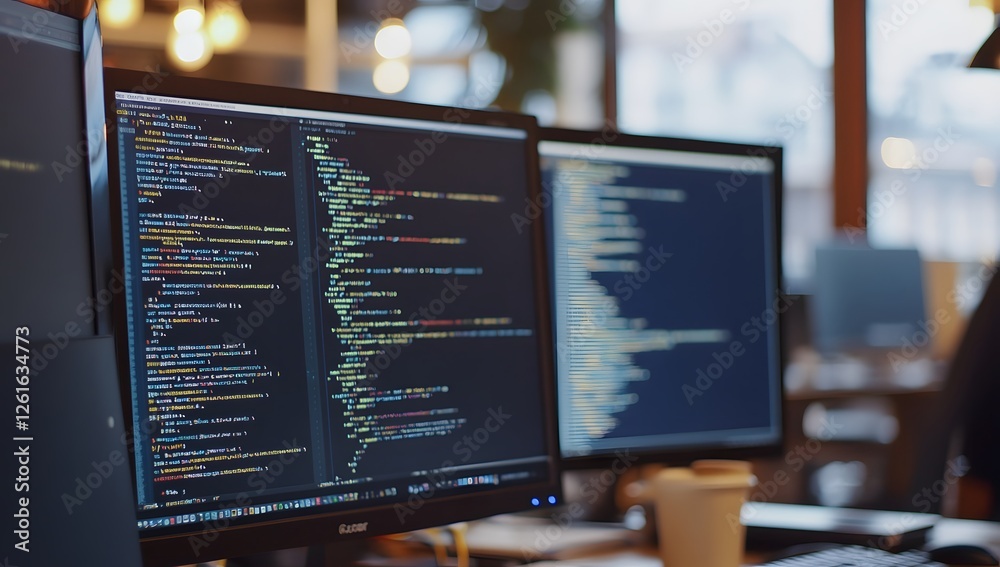 Poster Coding monitors in a cafe-style office