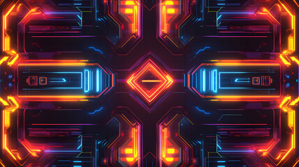Abstract Neon Cyberpunk Glowing Circuit Board Background