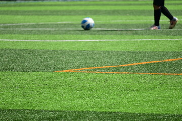 training of soccer on green grass artificial