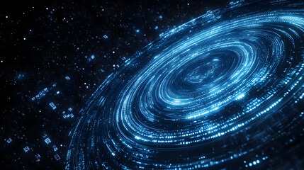 Abstract Digital Galaxy Glowing Blue Spiral of Data and Light