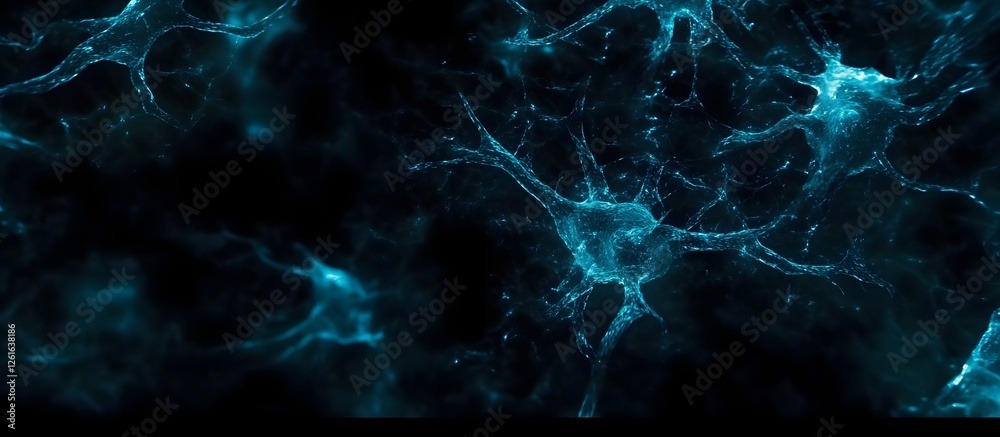 Poster microscopic view of neurons in dark background