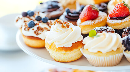 Exquisite Cupcake Selection Array Sweet Treats and Berry Toppings Tempting Pastry Display Delights