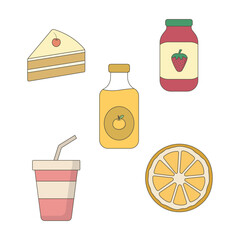 Food and Beverage Set of Dessert Cake Strawberry Jam Lemon Fruit Drink