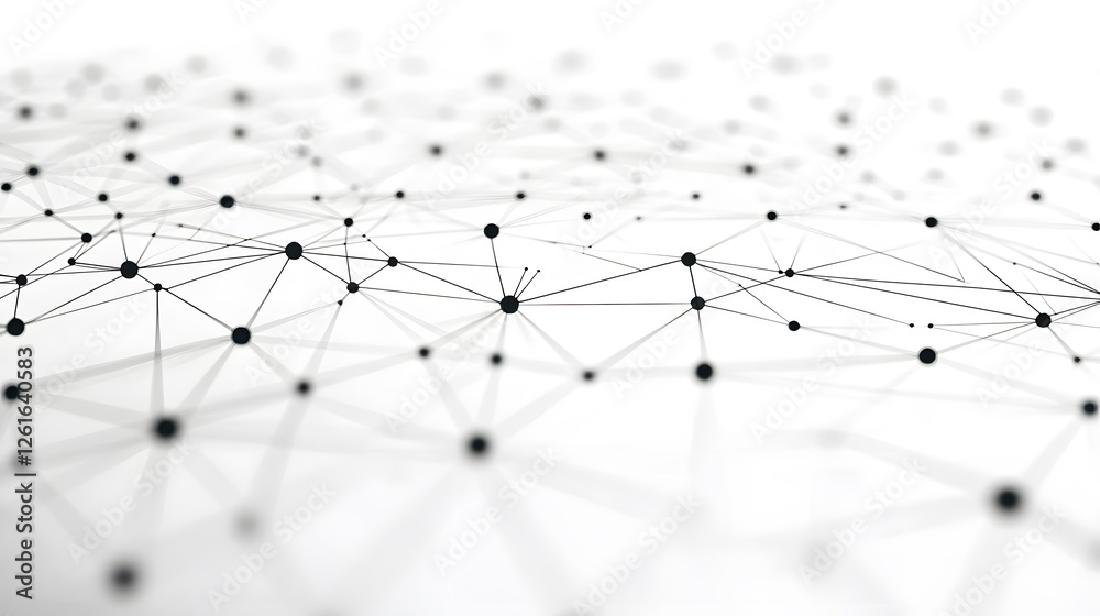 Wall mural connected network of nodes and lines on a white background