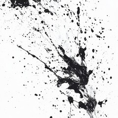 Obraz premium Abstract Black and White Ink Splash with Dynamic Brush Stroke and Energetic Drips on White Background