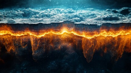 Fototapeta premium Cross-section of Earth's layers with glowing anomalies, revealing abstract geological dynamics.