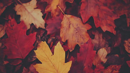 Fototapeta premium Fallen Autumn Leaves Displaying a Tapestry of Colors and Textures for a Seasonal Backdrop Design