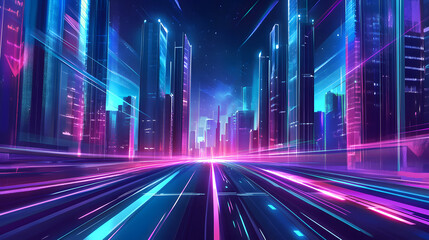 Neon Cityscape Futuristic Highway at Night