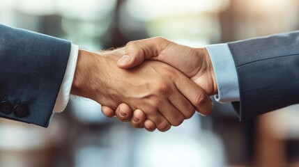 Two men shaking hands in a modern meeting room during a business agreement or negotiation