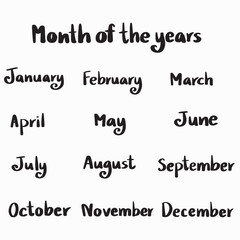 monthly month of the years calendar handwritten
