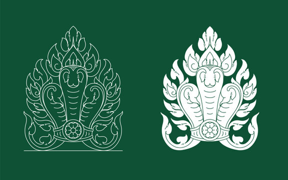 Cambodia traditional art naga head shape . This style drawing from sculpture art of temple at Angkor Wat world heritage zone. Ancient ornament art of Cambodia. Good for culture or Royal event decor.