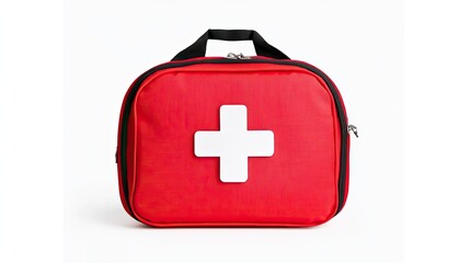 Red first aid kit with a white cross symbol, isolated on a clean background, suggesting safety
