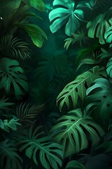Lush tropical foliage background in deep forest