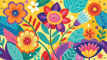 A fun and playful background with hand-drawn, whimsical flowers in bright colors