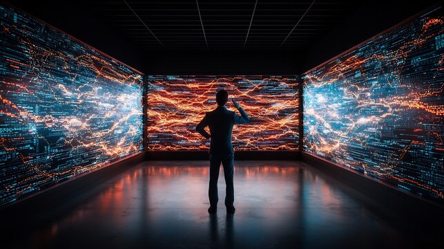 Businessman contemplating data visualizations - Powered by Adobe