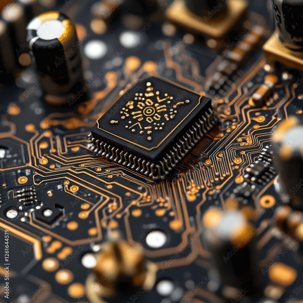 Aufkleber Close-up of intricate circuit board with microchip
