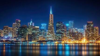 Obraz premium Illuminated City Skyline at Night