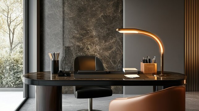 Modern Office Workspace with Elegant Desk and Lamp