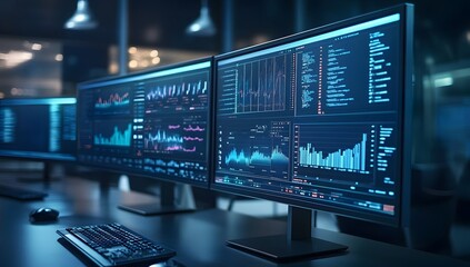 Night Data Center Monitors Showing Charts
