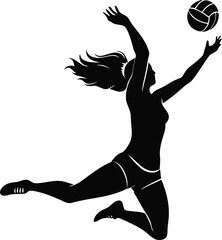 Woman or Female Volleyball player in action silhouette vector, Volleyball player in action isolated icon set, Volleyball player in action line art vector with transparent background © Hai