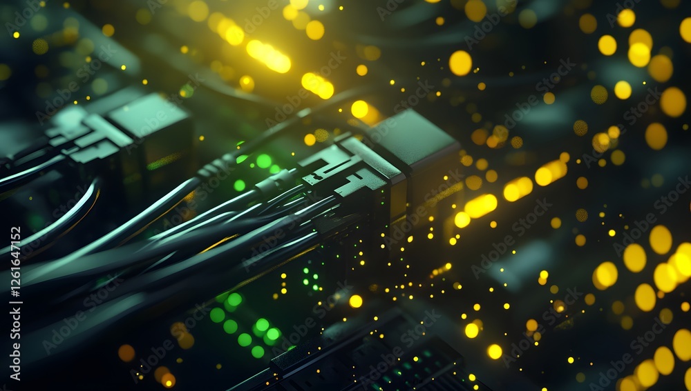 Aufkleber futuristic server network with glowing particles
