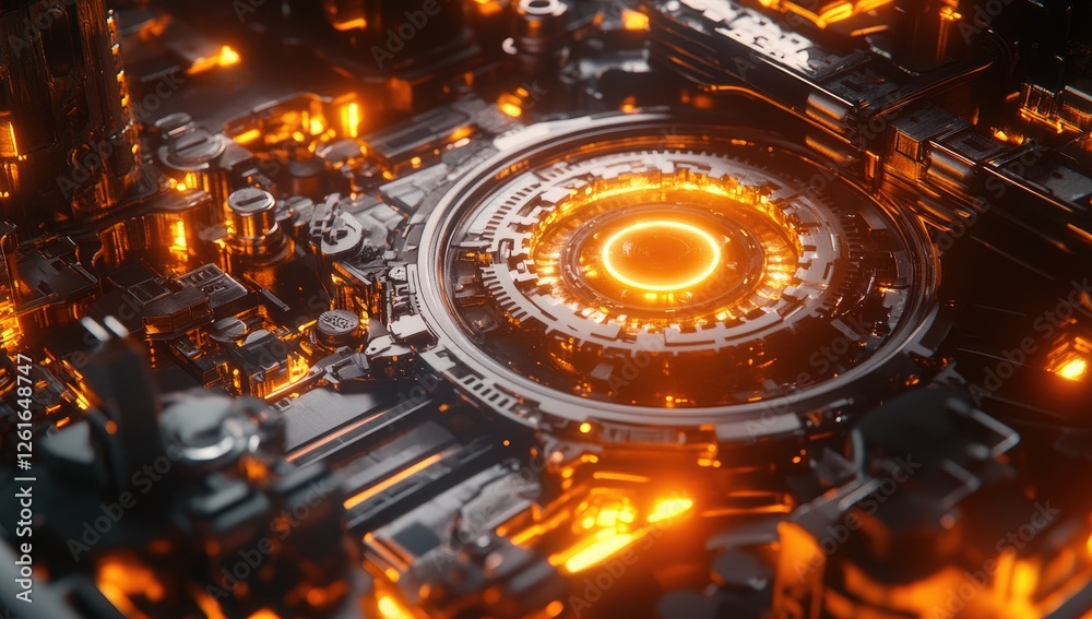 Aufkleber intricate glowing tech core, futuristic machine