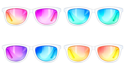 Four Pairs of Sunglasses with Gradient Lenses and White Frames Summer Eye Protection Accessories