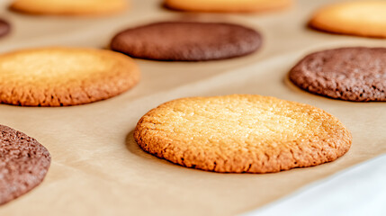 Freshly Baked Assorted Cookies on Parchment Paper Laid Out Ready for a Delicious Snack Treat