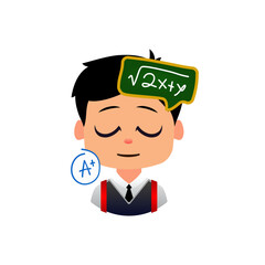 Smart Student Solving Math, Fast-learning student grasping new knowledge, Emoji Boys School