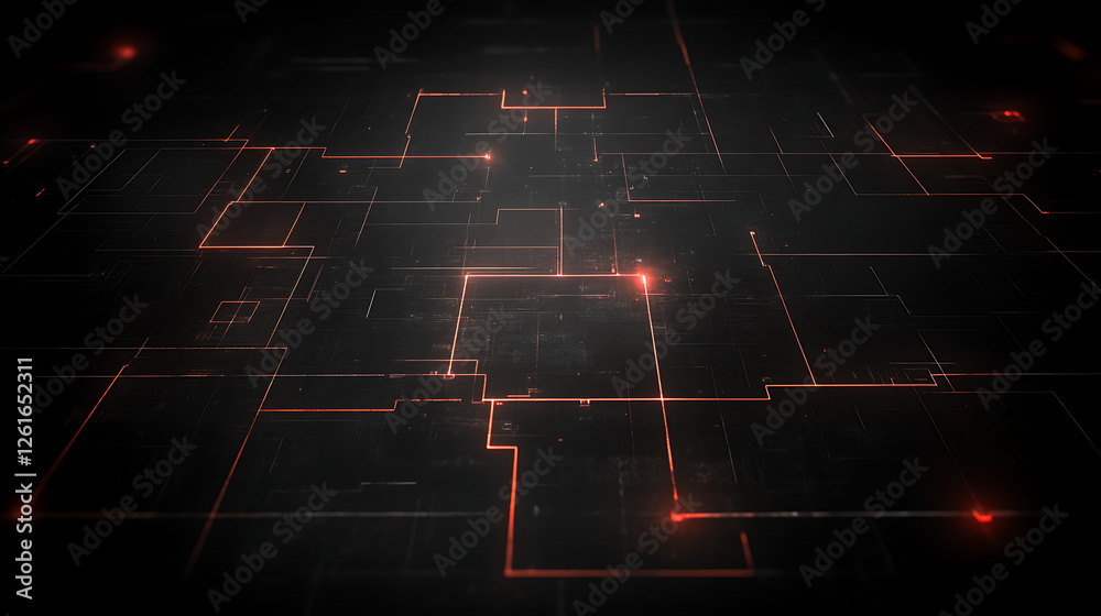 Poster glowing lines on a dark grid abstract technological data network connection pattern concept