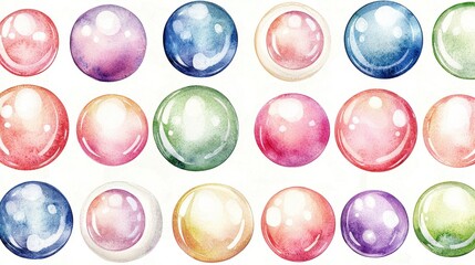 Watercolor Pastel Bubbles Shiny Spheres Colorful Transparent Globes Boho Design Elements