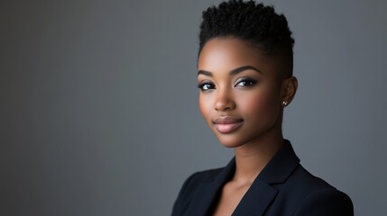 Confident businesswoman in a navy blazer, embodying professionalism and determination.