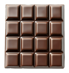 Close-up of a dark chocolate bar with square segments, isolated on transparent background. Gourmet dessert concept