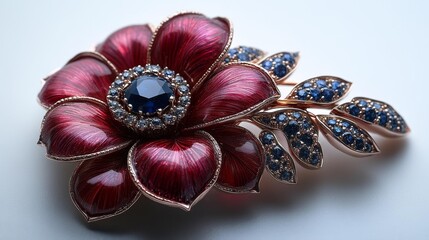 A Stunning Gold Flower Brooch with Blue Gemstones and Intricate Detailing. Generative AI