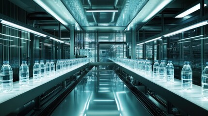 Fototapeta premium Futuristic Bottling Plant: A Modern Conveyor Belt System