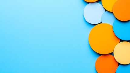 Brightly colored circles playfully arranged against a pastel blue background create a cheerful summery vibe. AI Generated