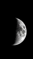 Half Moon in Night Sky, Crater Details, Lunar Surface