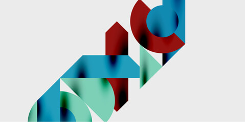 Obraz premium Modern abstract background featuring circles, lines, and triangles in a dynamic geometric composition. Perfect for stylish, tech, or creative-themed designs
