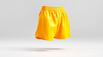 Floating Yellow Athletic Shorts on White Background. Generative AI