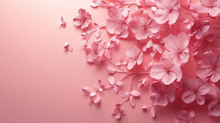 Fototapeta premium Beautiful Arrangement of Delicate Pink Flowers Set Against a Soft Pink Background Creating a Harmonious and Gentle Aesthetic Evoking Feelings of Calmness and Tranquility in Nature